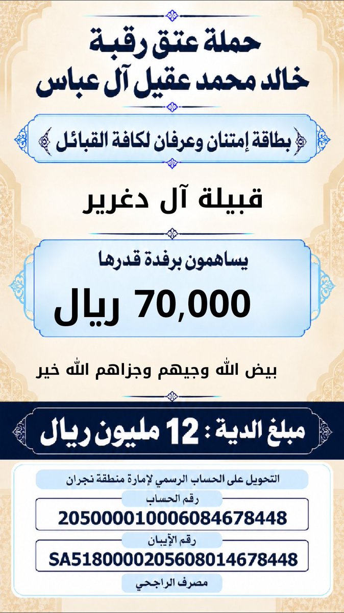 mahdigoban's tweet photo. رفدة قبيلة آل دغرير .
#حمله_عتق_رقبه_خالد_عقيل
#نجران_الآن https://t.co/AA4ARktJC7