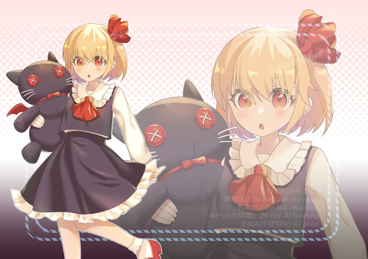 ccc_kame's tweet photo. #東方　#東方Projectイラスト 　ルーミアとぬいぐるみ https://t.co/pL2liUMqLj