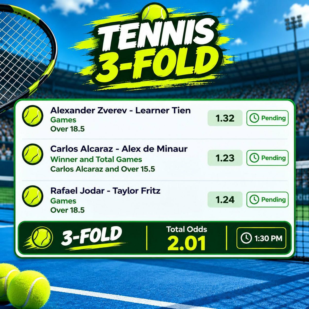 MorganPeace011's tweet photo. 🎾 3-FOLD TENNIS PICKS 🔥

• Zverev vs Tien — Over 18.5
• Alcaraz vs de Minaur — Alcaraz + Over 15.5
• Jodar vs Fritz — Over 18.5

🎯 Total Odds: 2.01✅
⏰ 1:30 PM https://t.co/RAmgS4xP34