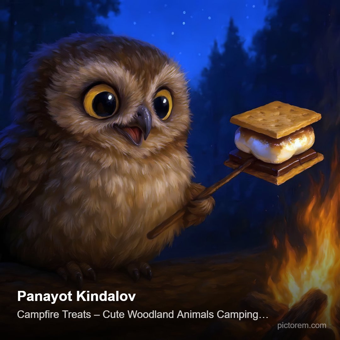 PKindalov's tweet photo. Cozy up with "Campfire Treats" by Panayot Kindalov! This adorable print brings the magic of woodland camping to your home. ✨🏕️ Get yours: https://t.co/3R2hyQAoCt #ArtPrint #WallArt https://t.co/nw8HGMrKPo