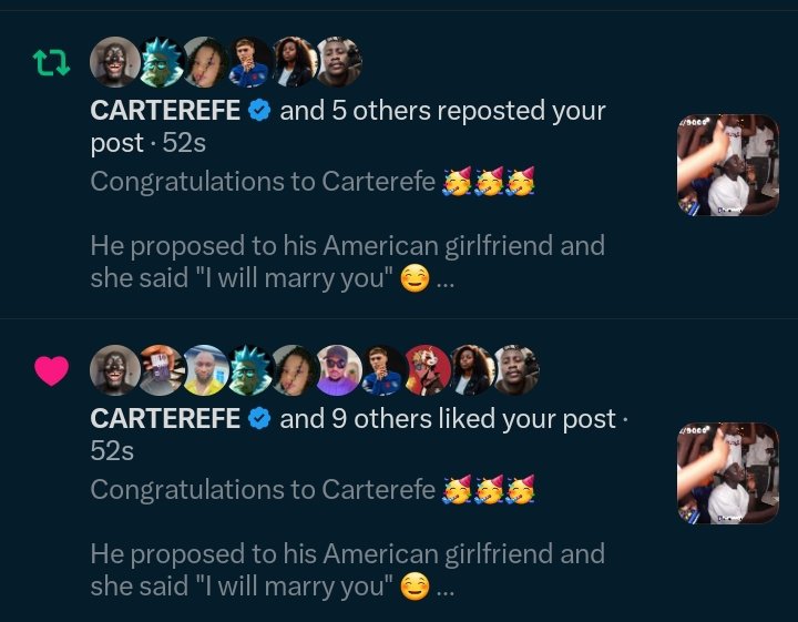 Bossvick36's tweet photo. Thank you Carter for the reposts bro 😭🥰

Don't you think it's high time I follow Carter ? 

Nevertheless am coming to your wedding ☺ please invite me 🙏 https://t.co/69ciFQhWYO