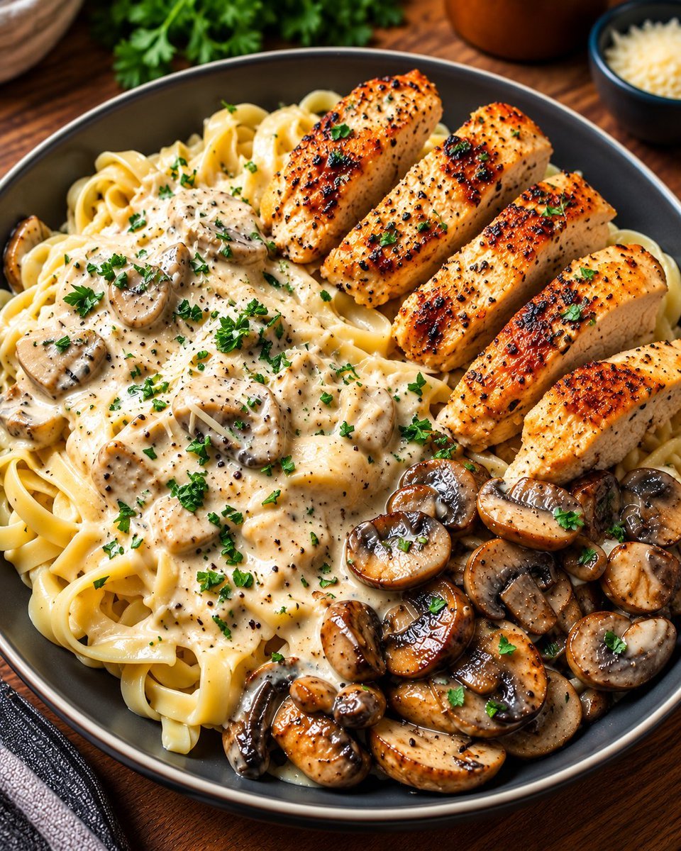WorldUnderWatch's tweet photo. Would you choose the creamy pasta, juicy chicken, or garlicky mushrooms first? 🍝🍗🍄🤤 https://t.co/rlouRtCDFf