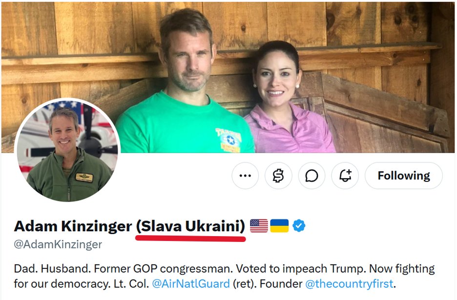 HavryshkoMarta's tweet photo. “Slava Ukraini” is the slogan @AdamKinzinger, a former U.S. congressman, displays in his username.

As a Jewish scholar of the Holocaust and Ukrainian nationalism, I find that choice deeply troubling. 
This slogan is inseparable from a historical tradition of the OUN and UPA whose members and affiliates were implicated in anti-Jewish violence during the Holocaust, in the mass killing of Polish civilians, and later in violence against Ukrainians deemed politically or nationally “wrong.”

As an American taxpayer, I have another objection: “Glory to Ukraine” is not America First.

American taxpayers’ money should work for Americans — for its veterans, its children, its seniors, its communities. It should be used to confront the fentanyl epidemic, energy insecurity, crumbling infrastructure, and all the problems Americans face at home.

And as someone who is well informed about Ukrainian corruption, I oppose pouring American taxpayers’ money into Zelensky's regime plagued by corruption and serious accountability concerns. 

I also oppose treating war as an open-ended business model in which Western money keeps flowing, politically connected interests prosper, and ordinary Ukrainians pay the highest price — with their lives.

So yes, seeing “Slava Ukraini” emblazoned on the profile of an American politician strikes me as more than merely odd. It raises questions.

This is not what American patriotism looks like. American patriotism means putting America and Americans first — not turning distant, endless foreign proxy wars into permanent political projects intertwined with the interests of the arms industry.

The bill goes to the American taxpayer.
The bloodiest part of the bill goes to ordinary Ukrainians.