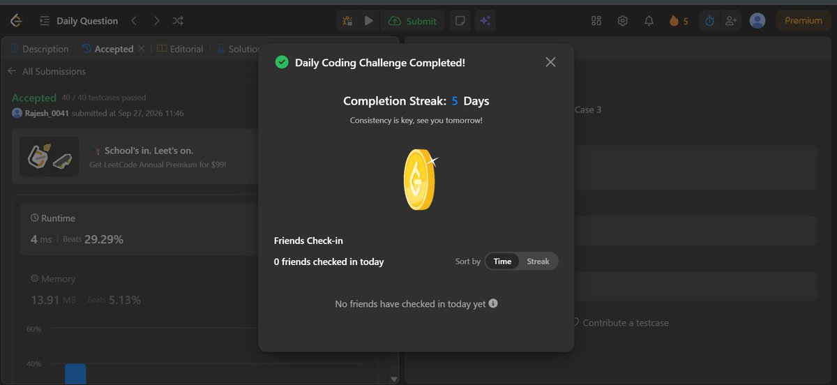 mr_rajeshjaat's tweet photo. Day 245 🚀
LeetCode POTD — 1190 ✅
Codeforces — 1 × 900-rated problem ✅
#LeetCode #Codeforces #DSA #CompetitiveProgramming https://t.co/A5oGX0VhIU