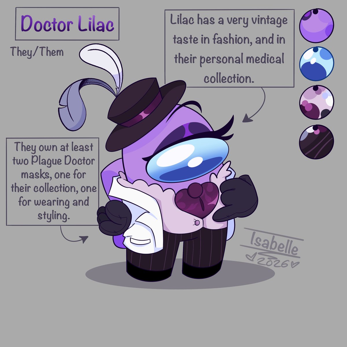 izzyafizzy's tweet photo. I made another co-worker, this time it’s the Medical Doctor of the Polus Base, Doctor Lilac. 
Their voice claim is Matt Berry pretty much. As you can see they are also inspired by Lazlo outfit wise😭
#amongus #amongusshow #amongusau #fanchild #amongusshowfanart #oc https://t.co/ojorj7T3yr