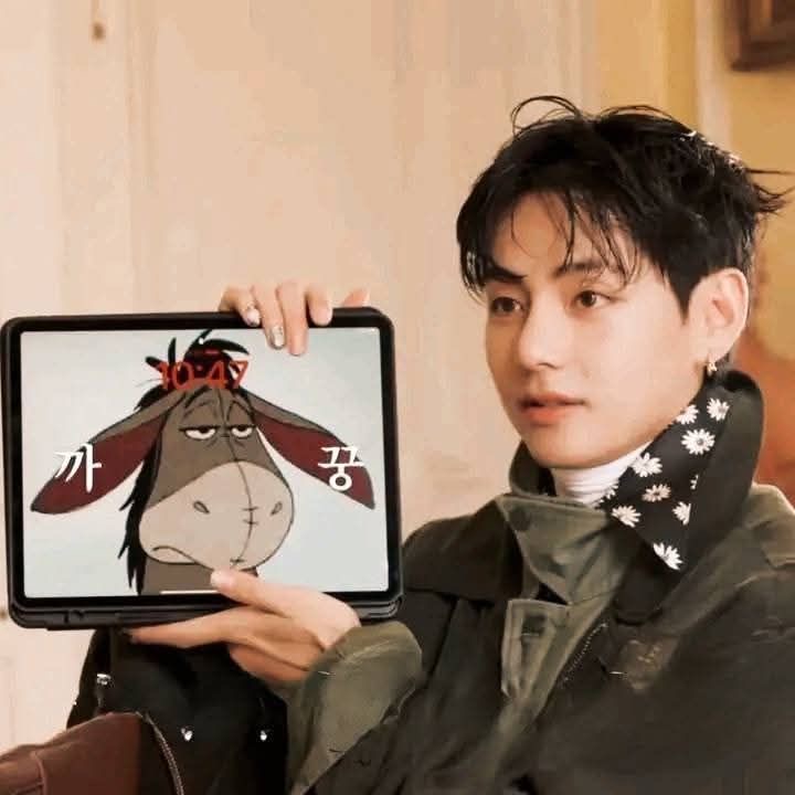 euphorikth's tweet photo. a sweet reminder that while we’re debating if taehyung is a tiger or a bear, we have him saying “i think i look like this donkey ☺️” https://t.co/OVRhQqokLg