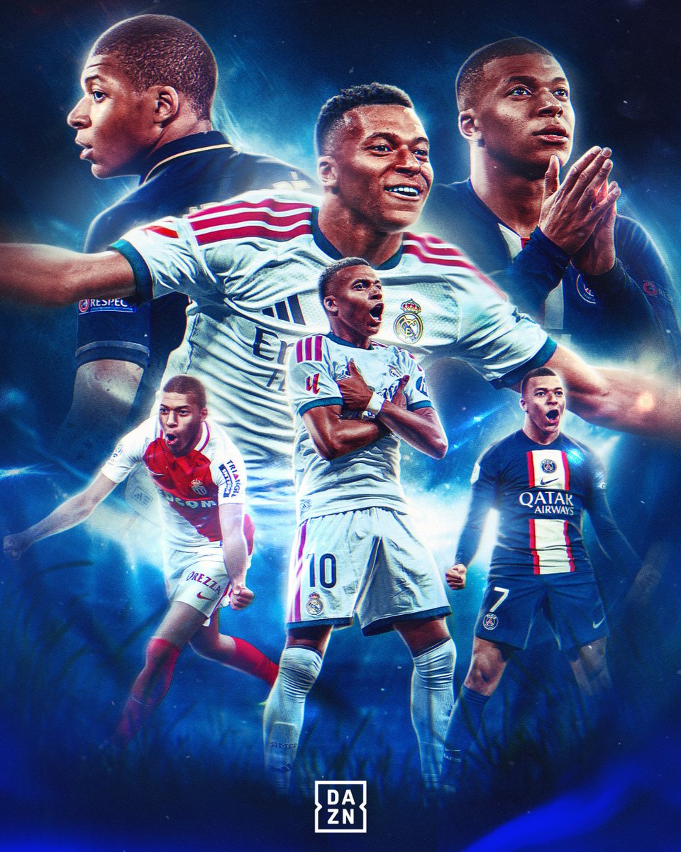 DAZNFootball's tweet photo. 🫡 10 years ago today a 17-year-old teenager made his Champions League debut and the rest is history in the making for Kylian Mbappé 🔥

🎯 71 goals in 99 European appearances for Monaco (6/9), PSG (42/64), and Real Madrid (23/26)

🥇UCL top-scorer in 2024 &amp; 2026

#UCL https://t.co/mjAwU0Pcqu