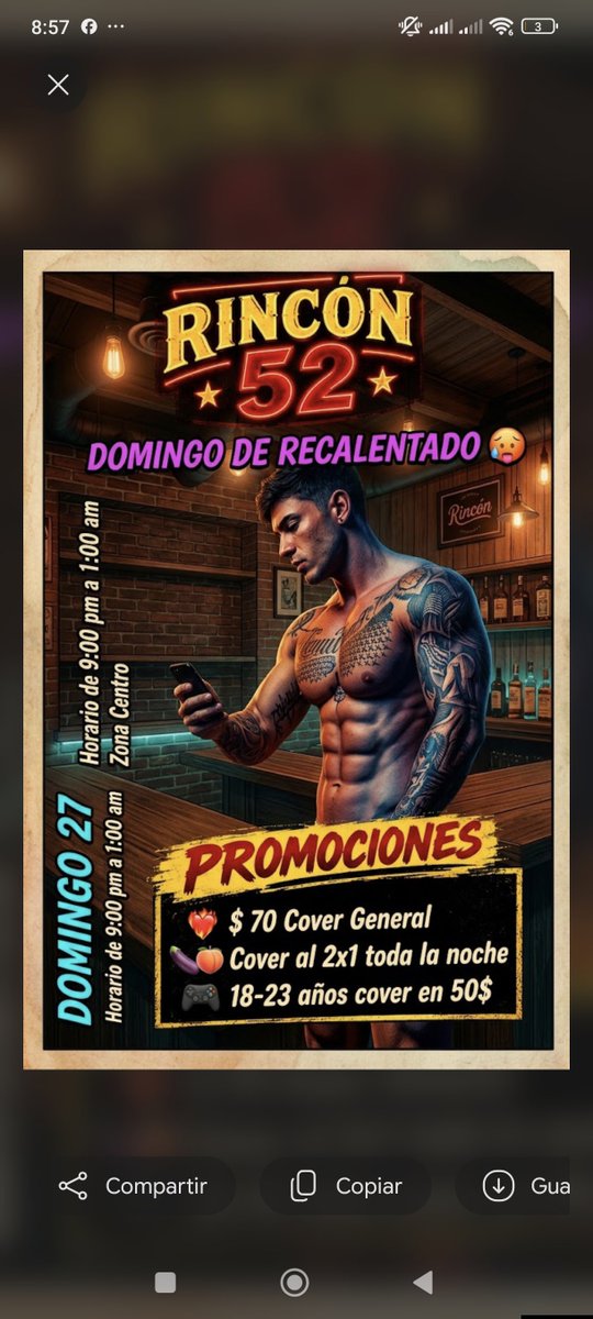 Rincon52Mid's tweet photo. *DOMINGO 27:* 

   🛋️ _El RECALENTADO_ !!!🥵
🕧 9:00 PM — 1:00 AM
 -Zonas de recreación 🥵
🌃Cuartos oscuros 🫣
🌊 Alberca con Hidromasaje
❄️ Todos los espacios climatizados.
 🎮 _18-23 años cover $50
Grupo: https://t.co/tO9aXpj3mZ https://t.co/kra9DaKI9f