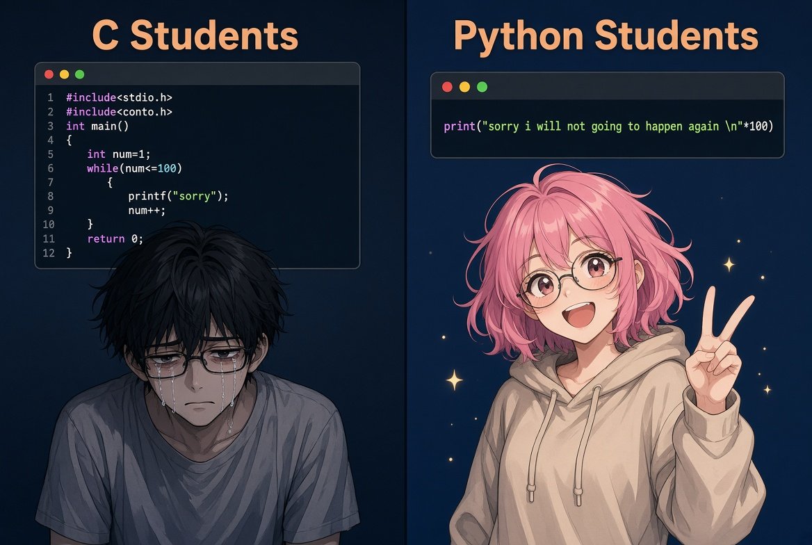 PythonPr's tweet photo. C vs Python 🔥 https://t.co/AkgMUGLjEF