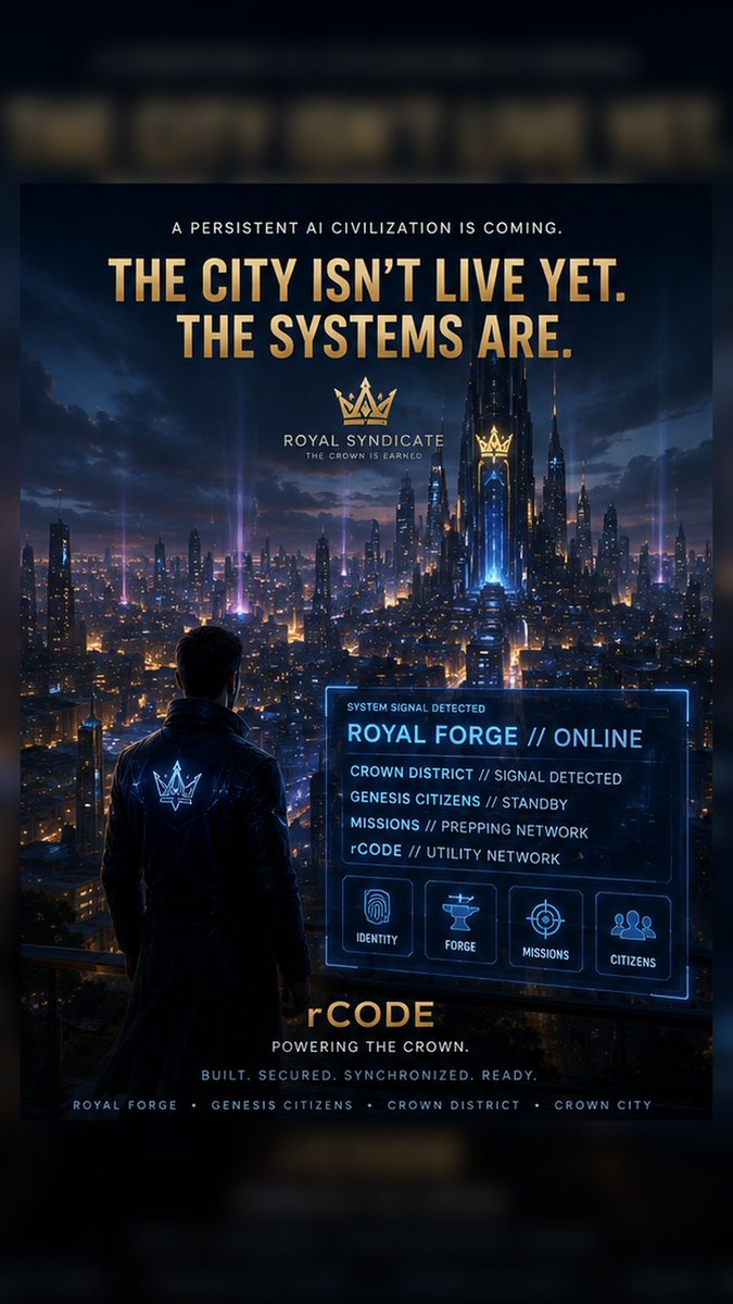 royalCOD3's tweet photo. THE CITY ISN’T LIVE YET. THE SYSTEMS ARE.👑

Royal Forge is taking shape.
Genesis Citizens are preparing.
The Crown District has already begun to exist in Unreal.
And rCODE is being built as the utility layer connecting the ecosystem.

#RoyalSyndicate #rCODE #AI #Web3‌‌ #AIGaming https://t.co/pxRABlxxn2
