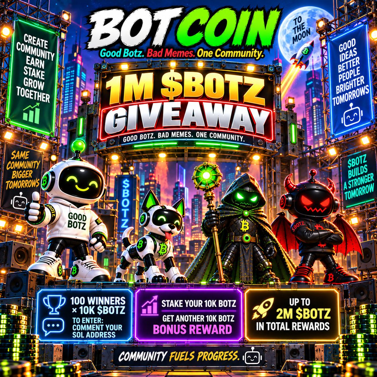 GoodBotBadMemes's tweet photo. 🤖 BOTCOIN 1M BOTZ GIVEAWAY 🎁

🏆 100 Winners × 10K BOTZ
To Enter: 💬 Comment Your SOL Address
📈 STAKING BONUS: Stake Your 10K BOTZ → Get Another 10K BOTZ
🔒 Stake Your BOTZ Securely In Our Rewards Pool On StakePoint 👇
https://t.co/U8tSfLYnEc https://t.co/sUJYOqiQjV