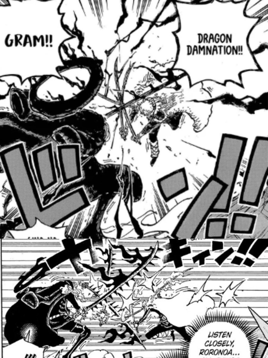 GlideGrass's tweet photo. #ONEPIECE1194 
Clearest growth display from Oda

- Omen Gram beats KOH
- Realizing Coc gave Zoro overall Haki bloom
- Sommers further buffs Gram with Thorns
- Zoro can now clash casually with Armament

Conclusion -
Zoro's armament has bloomed beyond his previous KOH's acoc level https://t.co/rG5rsEdT6D