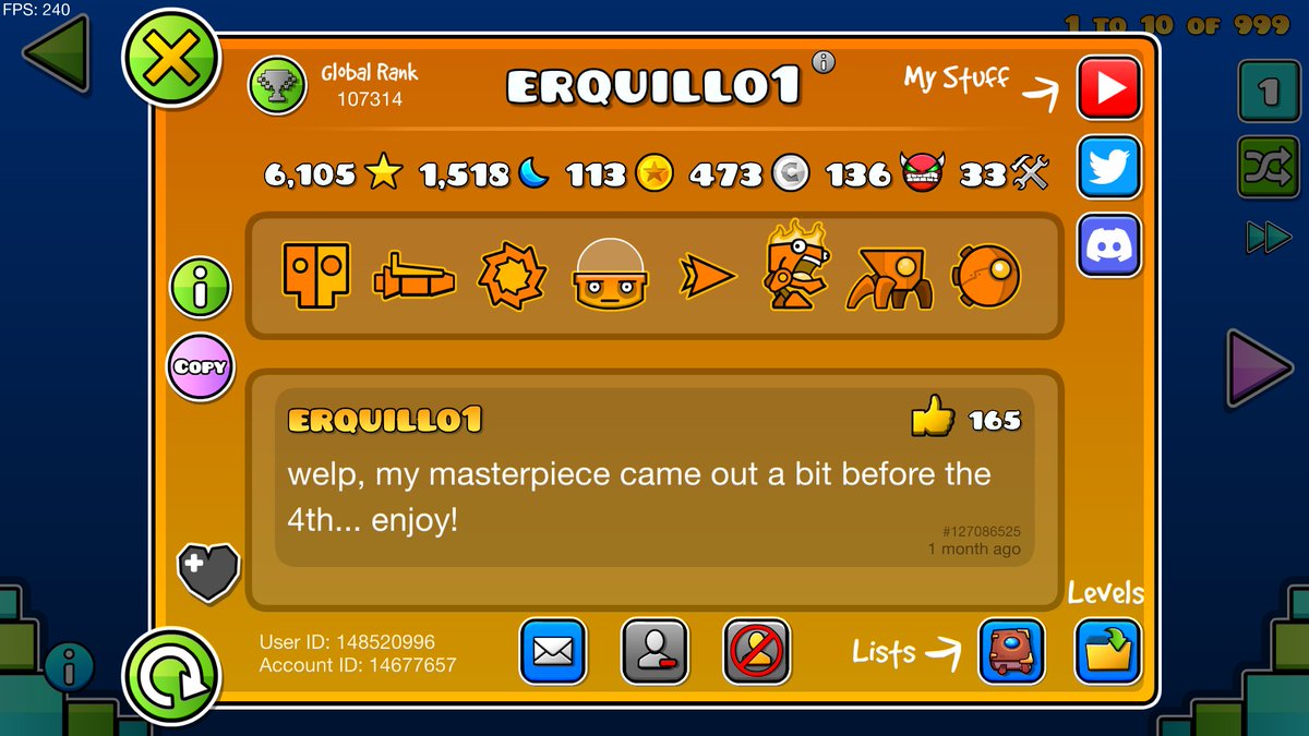berteegd's tweet photo. Creator of the day 121: erquillo1
#GeometryDash #Creator https://t.co/rvOWpBptLN