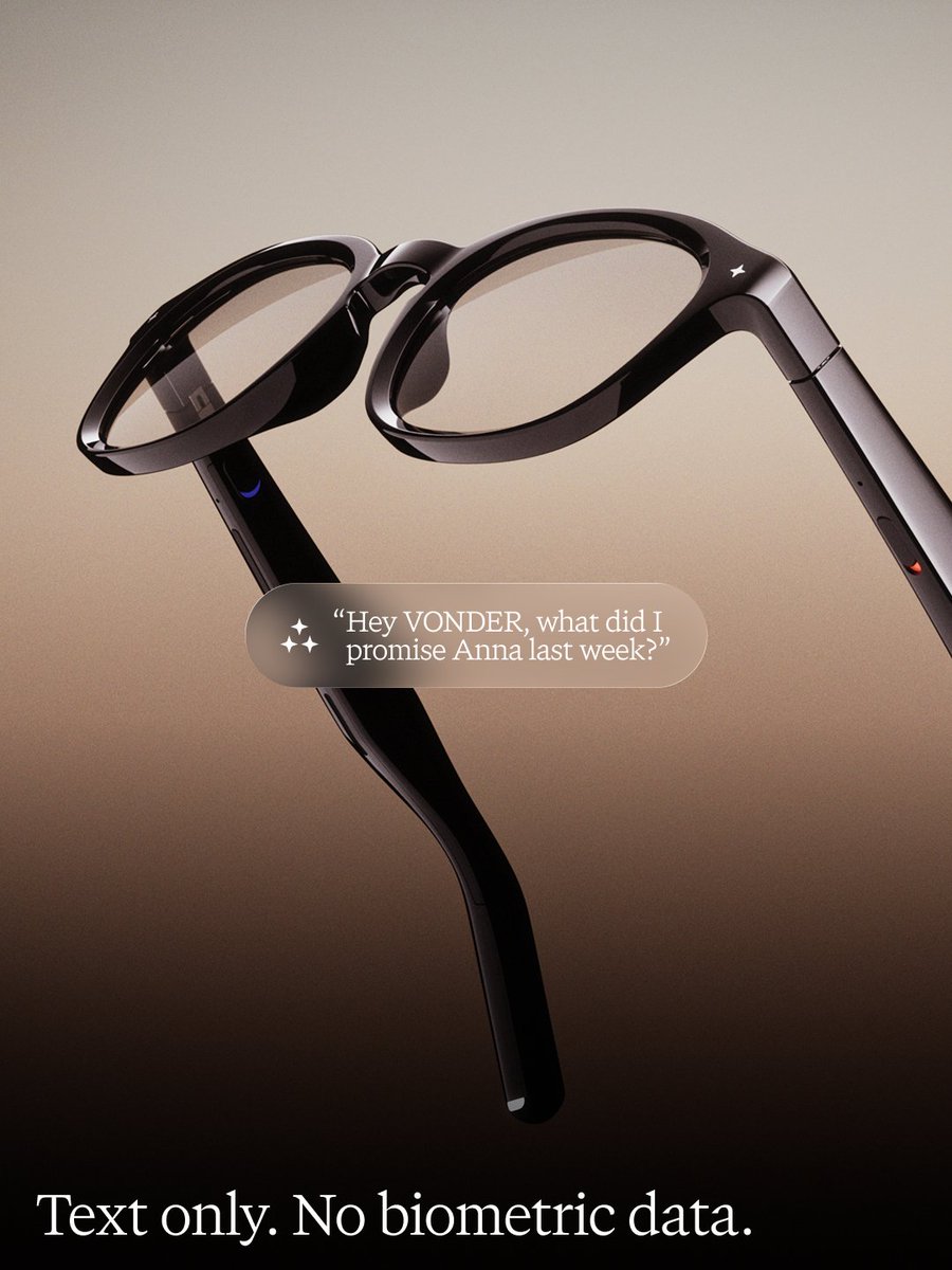 heyVONDER's tweet photo. Privacy isn’t a setting. It’s built into the hardware.

Patented bone-conduction microphones that hear your voice, not the room. Need to include the room? Switch to Meeting Mode, only with permission.

Text only. No audio stored. No biometric data.

One button. Everything off the record.

All protected by financial-grade encryption.

Privacy wasn’t an afterthought. It was the starting point.

Pre-order tomorrow, 6AM PT → https://t.co/J19vbsjOzI + https://t.co/SCEklqKx3h

#VONDER #PrivacyFirst #MadeForYourMind