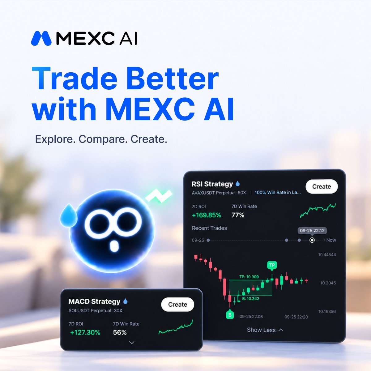 MEXC's tweet photo. RSI or MACD? Compare before your next trade.

Find your strategy with MEXC AI now!👇