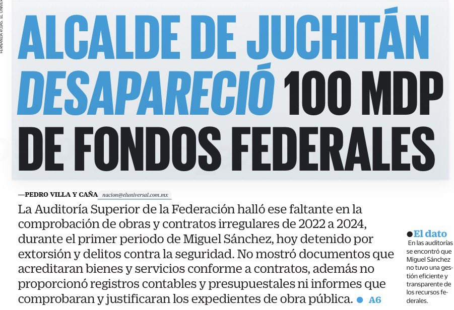 bereaguilarv's tweet photo. 1er Acto: Entre 2022 y 2024, el alcalde de Juchitán se robó 100 mdp de fondos federales. 

2ndo Acto: La diseñadora de Sheinbaum denunció amenazas y extorsión; balearon su casa. 

3er Acto: Días después, detuvieron al edil por extorsión.

¿Cómo se llamó la obra? 

Te detengo no por ser narco, sino porque ya nos cacharon.
