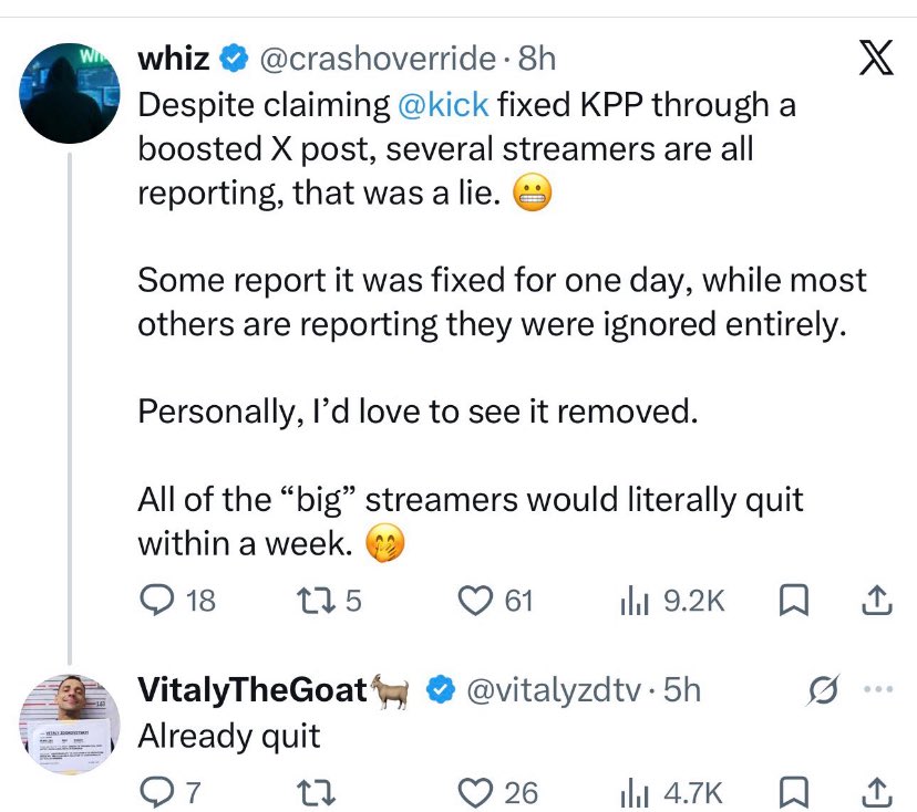 VitalyClips's tweet photo. 🚨 UPDATE 

Vitaly ROCKS fans by leaving comment saying he quit kick 😳

He replied “already quit” to this tweet about kick leaving fans SHOCKED https://t.co/0spS5kCioC
