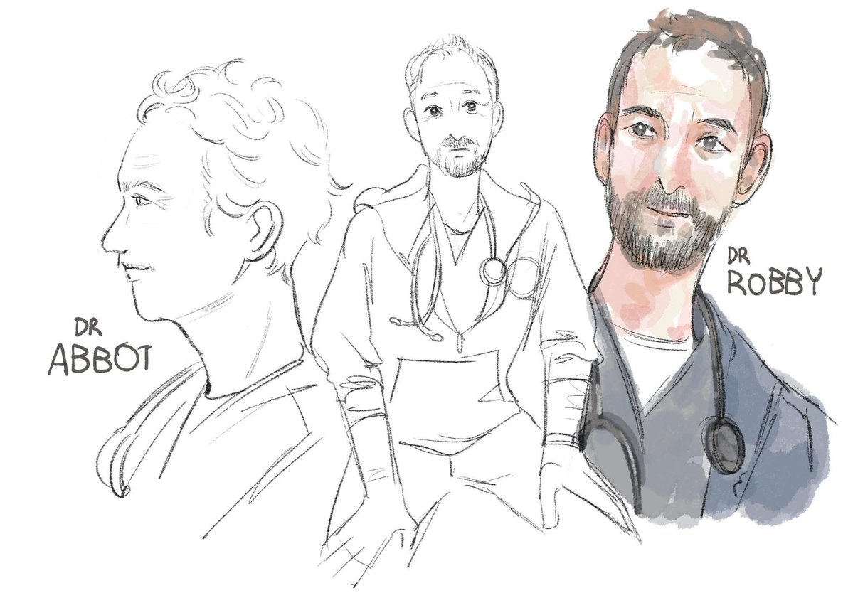 Talarpud's tweet photo. Whitaker and Robby really fun to draw lol

#Thepittfanart 
#Thepitt https://t.co/5BPqzEKbeh