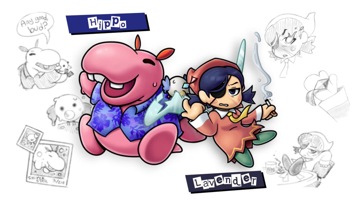 GrapeGardenGame's tweet photo. Meet two of the two faces you'll encounter in Star Sinner's Undercroft: Hippo and Lavender.

One, the failed result of numerous science experiments, turned lovable playing partner, the other a woman tarnished by the experiences of war, turned a silent leader. https://t.co/odWG4rO9Oz