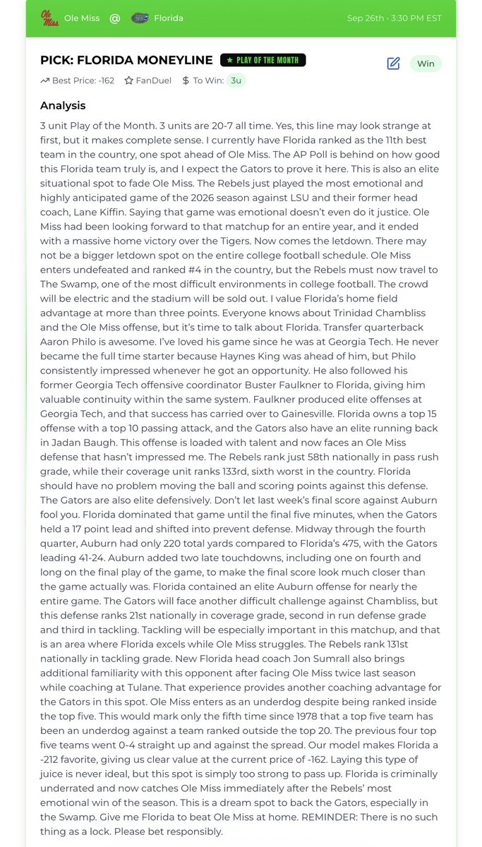 Here was our 3 unit Play of the Month write-up on Florida: 
 [📷](https://pbs.twimg.com/media/HTO0XMaW4AAkAvJ.jpg) https://pbs.twimg.com/media/HTO0XMaW4AAkAvJ.j
