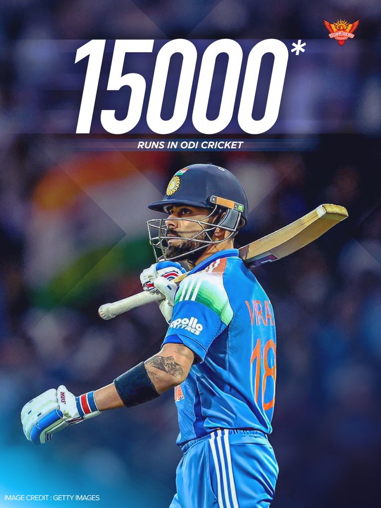 SunRisers's tweet photo. 𝐄𝐓𝐂𝐇𝐄𝐃 𝐈𝐍 𝐎𝐃𝐈 𝐇𝐈𝐒𝐓𝐎𝐑𝐘 👑

The fastest ever to 15,000 ODI runs. Take a bow, Virat. 🙇 https://t.co/ycTBFPbW4s