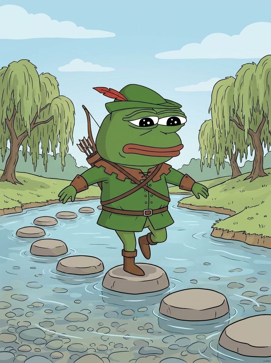 RobinPepeCoin's tweet photo. The stones were laid for bigger feet. He takes them one at a time, with his arms out. https://t.co/34flMFg14d