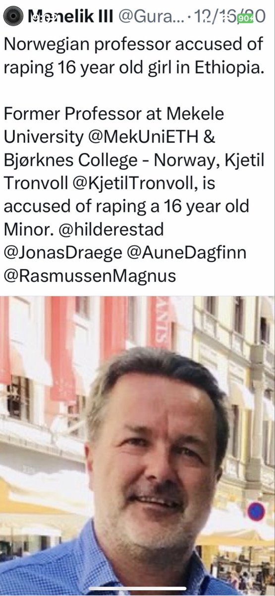 yemanekeleta's tweet photo. @KjetilTronvoll was detained 2020 for raping minor in Mekele, Tigray, expelled from Ethiopia, he promised to stay away from @Twitter / X &amp; now he’s back 🤷🏽

@_AfricanUnion @african_stream 

@UN @NorwayMFA   @elonmusk https://t.co/HaLaobM6Oa