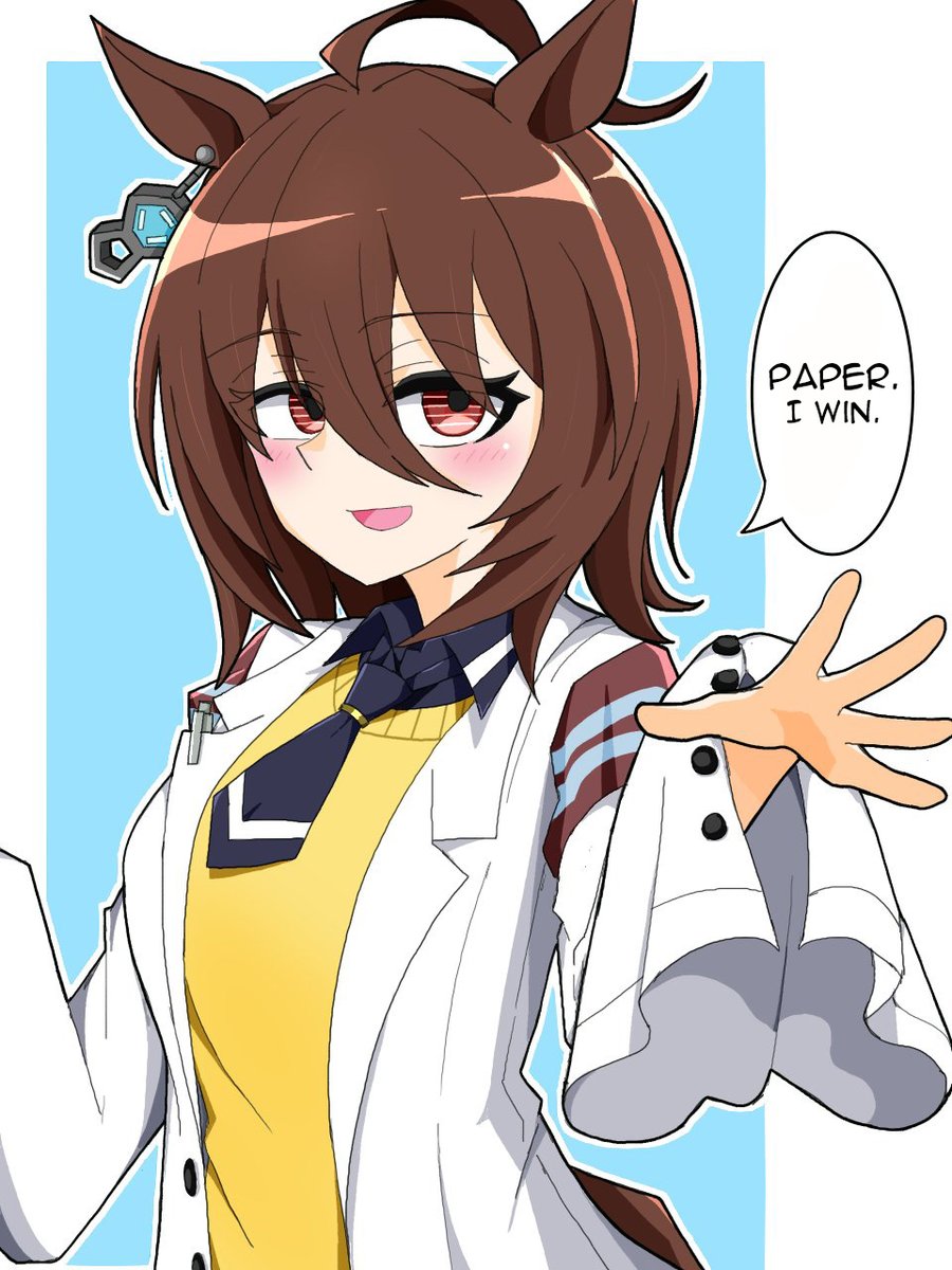 YITBB8307's tweet photo. [English translation]

Title: Agnes Tachyon 🧪 Plays Rock Paper Scissors
#ウマ娘 #UmaTranslations https://t.co/FFOhqIZQtg