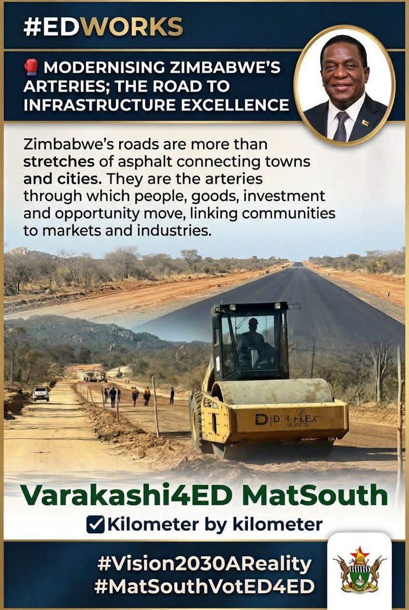 ChelesaniSiban7's tweet photo. 🥊We applaud the well led ZANU PF Party government under the sterwadship of HE President Dr Emmerson Dambudzo Mnangagwa for modernising Mat South Road networks :
#KilometerByKilometer
#EDworks
@dereckgoto @GodysseyPodcast @DumisoJnr22247 @NcubeRonad @chrissy10charu @harmaineRopa https://t.co/gvywaTwI9S