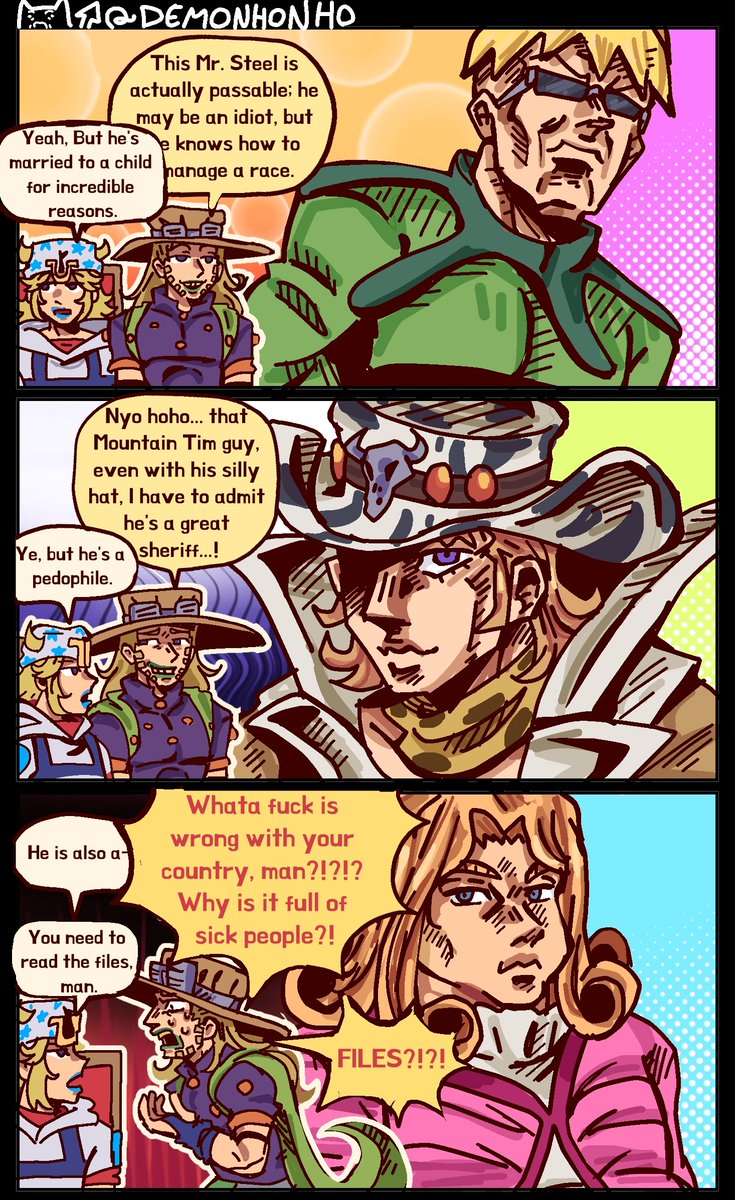 Demonhonho's tweet photo. Controversial characters 
#johnnyjoestar #gyrozeppelin #stevensteel #Mountaintim #funnyvalentine #jojopart7 #jjba https://t.co/8a0jDZ6osu
