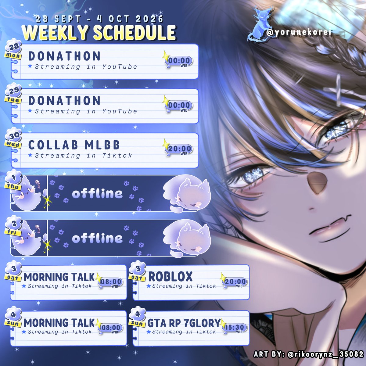 YoruNekorei's tweet photo. Weekly Schedule https://t.co/zhlmzPpxqV