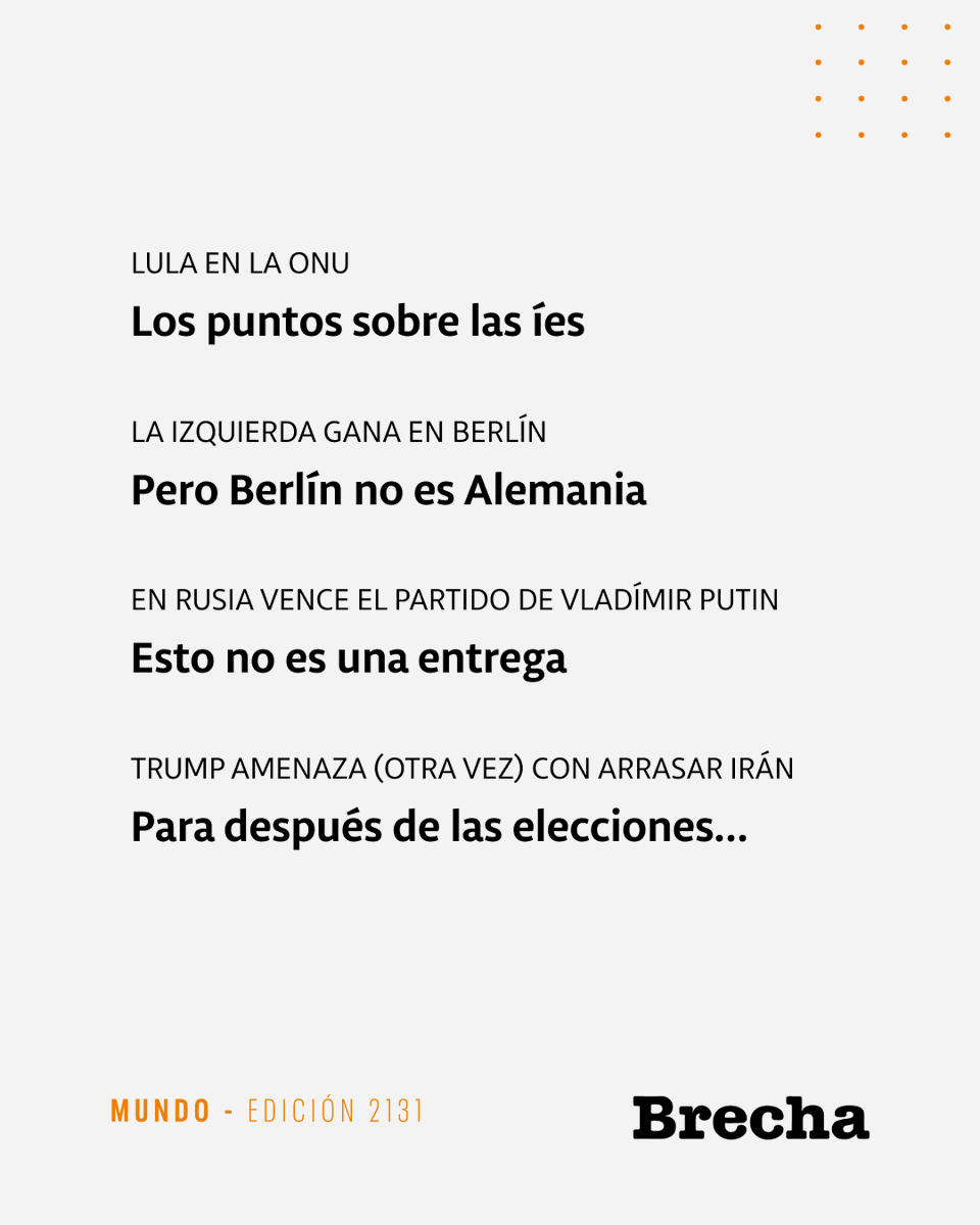 SemanarioBrecha's tweet photo. 📰 Punto y seguido

Estados Unidos, Brasil, Alemania, Rusia

🖋️ Daniel Gatti, Paola Ghione
📸 AFP, Jens Schlueter

Lectura libre

https://t.co/gvFCcQvNL7 https://t.co/x6K91mryhg