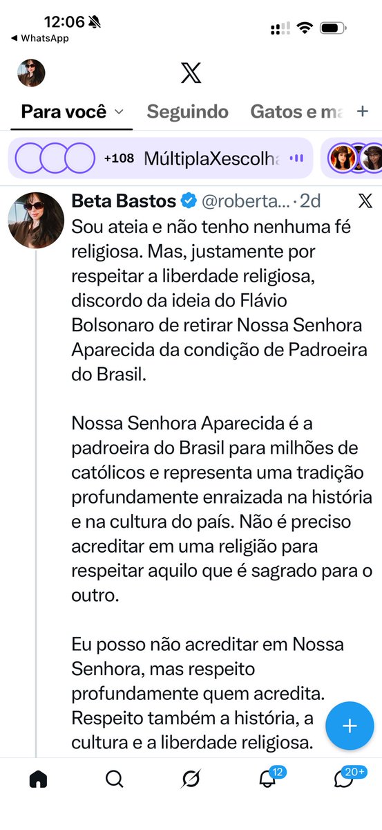 roberta_bastoss's tweet photo. Essa é a publicação pela qual estou sendo processada. André Mendonça determinou a censura dessa publicação a pedido de Flávio Bolsonaro.

Para mim, isso configura perseguição e uma tentativa de silenciar minha manifestação política. Não podemos tratar como normal o uso de mecanismos judiciais para intimidar quem expressa uma opinião.