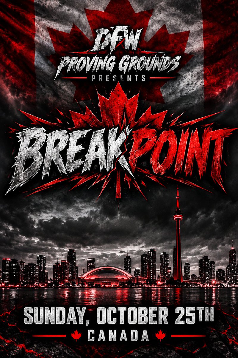 DFW_Wrestling's tweet photo. Unleashed was only the beginning, Proving Grounds is gonna change the game!

DFW Proving Grounds will PRESENT BREAKPOINT LIVE from Toronto Ontario, Canada on Sunday, October 25th!

Be there to witness Proving Grounds continue to make history, You wont wanna miss it! https://t.co/I3zc6WkPIQ