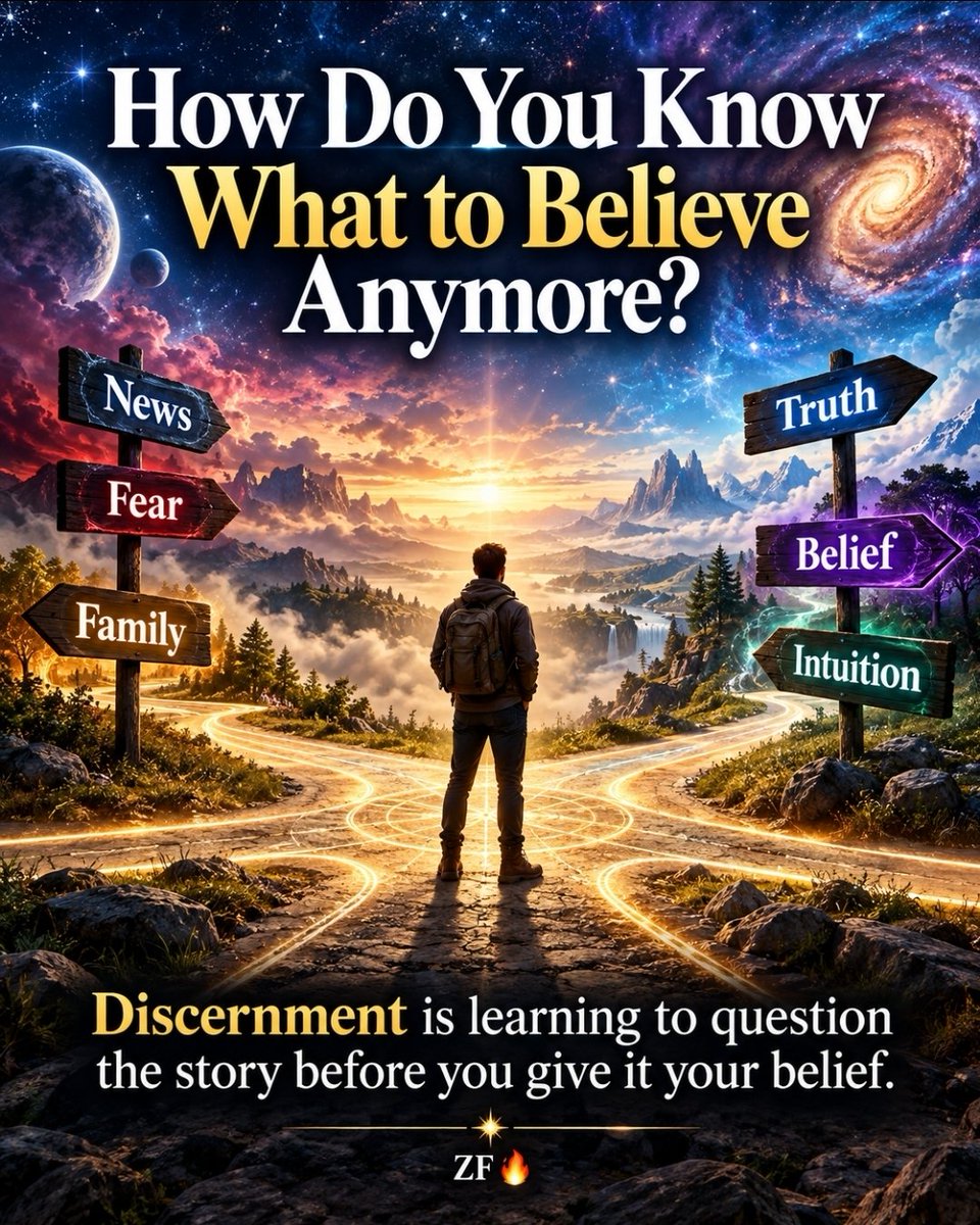zachqfish's tweet photo. 🔥 How Do We Know What to Believe Anymore?

One of the hardest challenges in life is knowing what story to believe.

We are surrounded by stories from the moment we are born. Stories about who we are, what success is supposed to look like, what love should feel like, what God is, what history means, who the good people are, who the bad people are, what we should fear, what we should trust, and what kind of life we are supposed to live. Most of us accept many of those stories long before we are old enough to question where they came from.

Then, at some point, life begins to crack some of them open.

You discover that not everything you were taught was complete. Some things were misunderstood. Some were passed down through generations without ever being questioned. Some were shaped by fear, culture, trauma, pride, loyalty, or the need to belong. And some stories become so deeply woven into who we think we are that questioning them can feel like losing a piece of ourselves.

That is where discernment begins.

Discernment is not automatically believing the opposite of what you were told. It is not becoming suspicious of everything. It is learning how to stand in the middle of the noise without immediately surrendering your mind to the loudest voice. It is becoming willing to ask better questions, look at evidence, notice patterns, listen to your intuition, and still remain humble enough to admit when you may be wrong.

That last part is where real growth happens.

Because eventually, the stories we have to question are not only the ones coming from the outside world. They are the ones we have been quietly telling ourselves for years. The story that says you are not enough. The story that says your mistakes define you. The story that says you are too old to start over. The story that says you have to remain loyal to a version of yourself that no longer feels true. The story that says changing your mind makes you weak.

Sometimes changing your mind is exactly what truth requires.

The deeper I go in this life, the more I realize that certainty and truth are not always the same thing. Certainty can feel comforting because it removes the tension of not knowing. Truth can be much more uncomfortable because it asks us to keep looking, keep learning, and sometimes release beliefs we once defended with everything we had.

There is strength in being able to say, “I don’t know yet.”

There is freedom in not needing an immediate answer.

There is wisdom in allowing new information to change you.

Maybe awakening is not about finding one perfect story and holding onto it forever. Maybe it is about becoming conscious enough that no story owns you. You can listen without blindly accepting. You can question without becoming cynical. You can believe deeply and still remain open. You can trust your inner knowing while continuing to test your own assumptions.

In a world where everyone seems desperate to tell you what to believe, one of the most powerful things you can do is learn how to think, feel, observe, and discern for yourself.

Not every story deserves your belief.

Not every belief deserves your loyalty.

And sometimes the greatest truth you will ever discover begins with the courage to question the story you have been living inside.

ZF 🔥