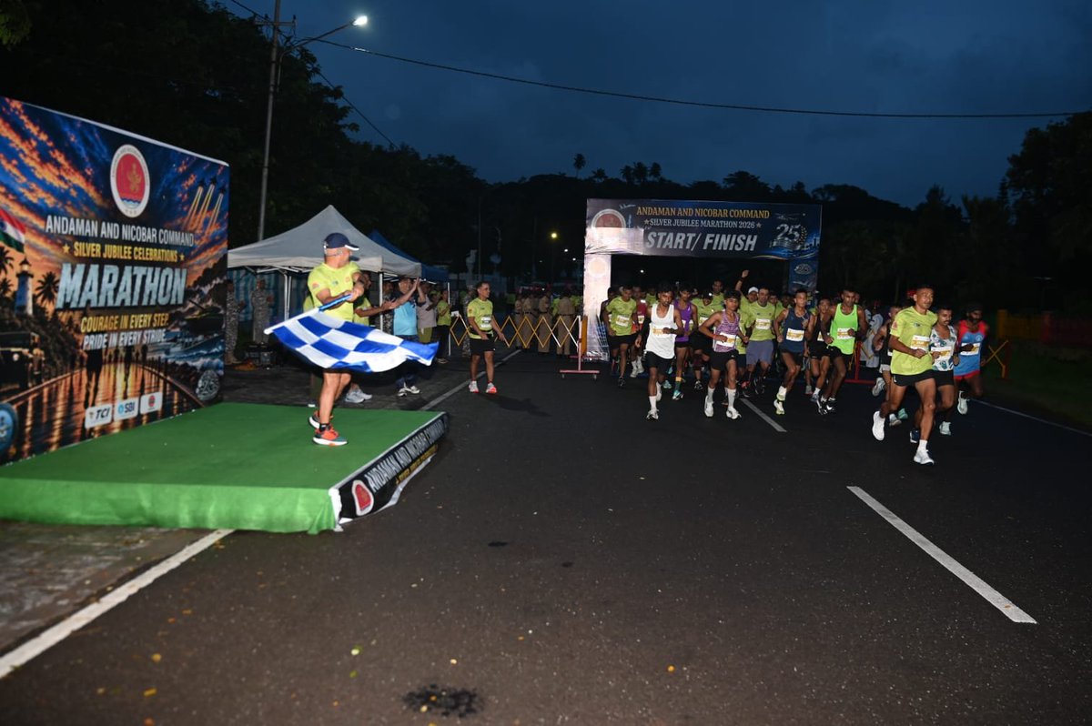 AN_Command's tweet photo. 🇮🇳 RUN. RISE. CONQUER.

The ANC Silver Jubilee Half Marathon was held on 27 Sep at Sri Vijaya Puram, celebrating 25 years of jointness, service and sacrifice.

The event brought together Service personnel and civilians in a celebration of fitness, endurance and the spirit of adventure, marking the Silver Jubilee of the Command.

A salute to every runner and to the people of the Andaman & Nicobar Islands whose enthusiastic participation made the event truly memorable.

25 Years. One Command. One Spirit. 🇮🇳
Sanghe Shakti | Run. Rise. Conquer.

#ANCSilverJubilee #ANC25 #RunRiseConquer
 #SangheShakti #JaiHind