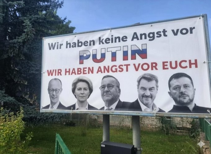Populiste63's tweet photo. @camille_moscow Allemagne : Nous n'avons pas peur de Poutine... Nous avons peur de vous... 🇩🇪🇪🇺 https://t.co/AmzdjyWATK