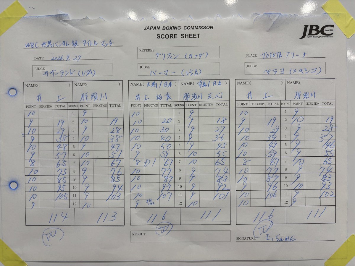 pvsportjp's tweet photo. 『Prime Video Boxing 16』

本日のスコアシートはこちら！
各ラウンド、ジャッジがどう採点していたのか振り返ろう！

“これで最後だ。”
井上拓真 vs 那須川天心2 再戦 含む
4大世界戦を見逃し配信中
➡️https://t.co/ZHoWViZUia

#プライムビデオボクシング https://t.co/759XL16WIy
