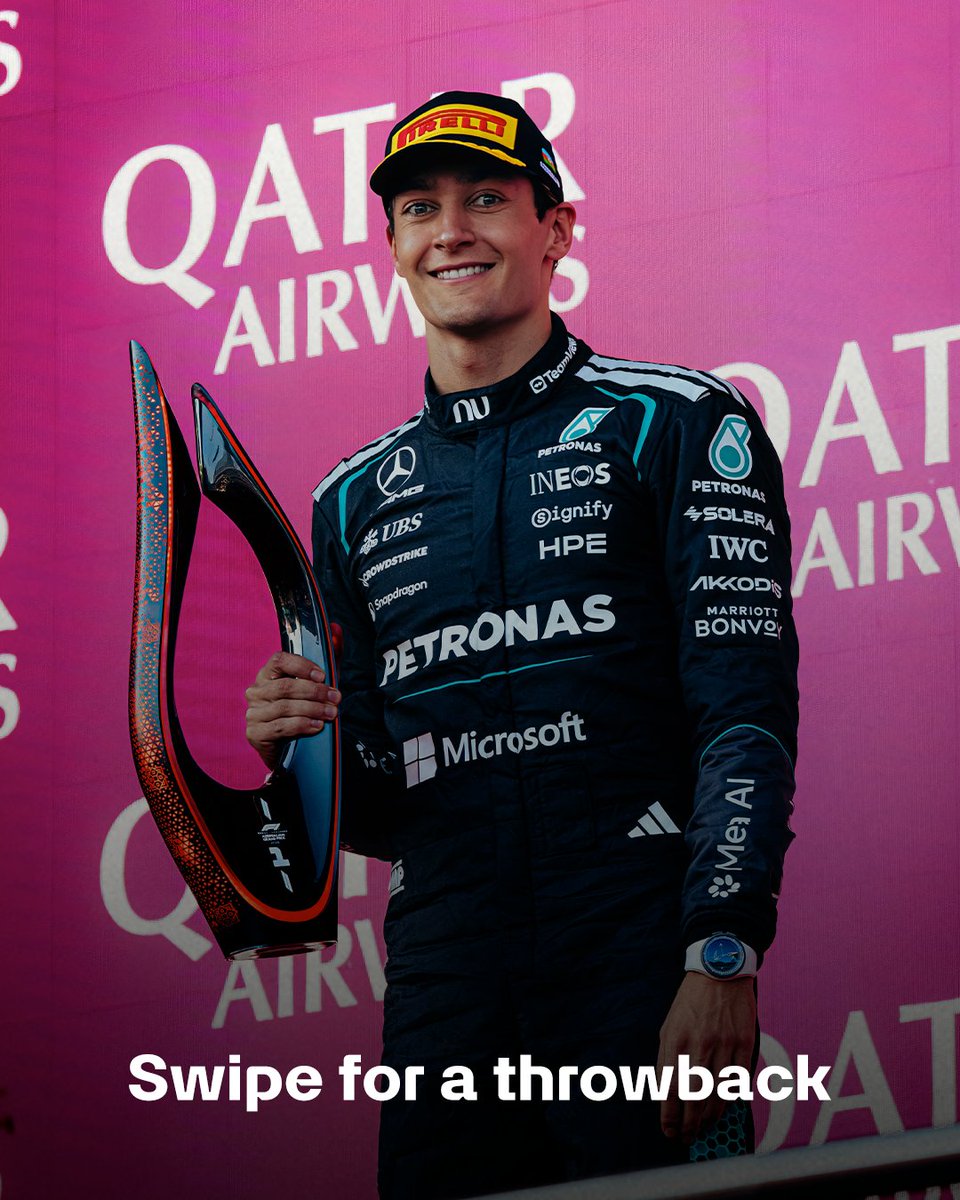 MercedesAMGF1's tweet photo. Two times Baku winner 🥹

George's maiden F2 race win happened during the Azerbaijan Grand Prix weekend, in 2018. https://t.co/WiHNFRaQs3