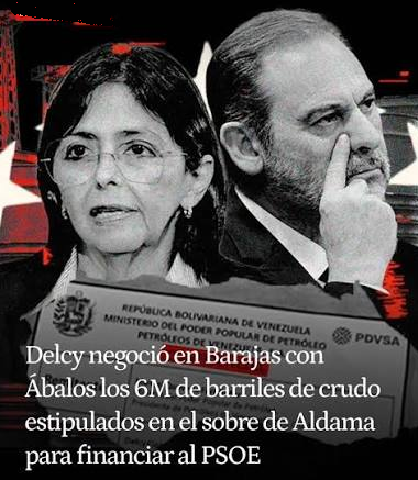 blakyduke's tweet photo. @eurreiztieta Delcy Rodríguez y el conseguidor negociaban la venta de crudo venezolano a través Rusia para financiar la caja B del PSOE gracias a petróleo venezolano convertido en fajos de billetes
La trama de corrupción es el núcleo operativo del sanchismo y el Estado es su cortijo particular https://t.co/g82yeLMXpp