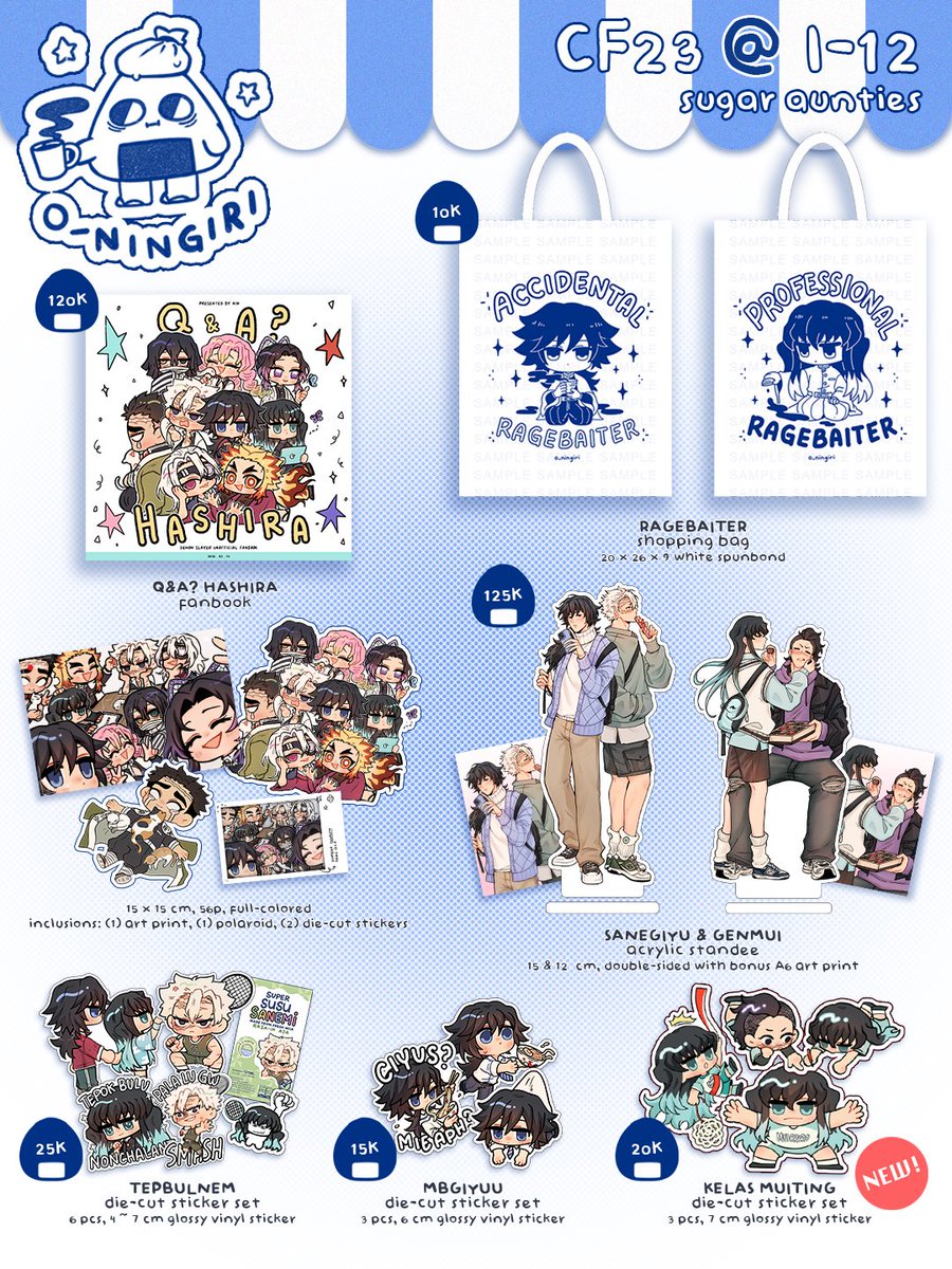 o_ningiri's tweet photo. 🔷 CF23 PICK-UP PO CATALOGUE 🍙
[🔁 &amp; 💙 appreciated!]

🛒 i-12 SUGAR AUNTIES
📅 Close: Oct 3 2026 (or until 20 orders!)

🔗 https://t.co/kbFGJaoBmp

🎨 KNY / DEMON SLAYER, WIND BREAKER, ONE PIECE, JJBA https://t.co/WzEtKZLCiN