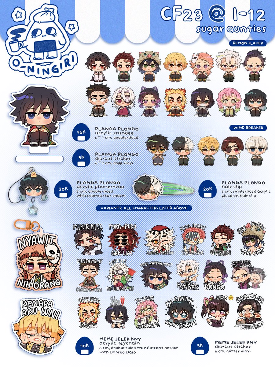 o_ningiri's tweet photo. 🔷 CF23 PICK-UP PO CATALOGUE 🍙
[🔁 &amp; 💙 appreciated!]

🛒 i-12 SUGAR AUNTIES
📅 Close: Oct 3 2026 (or until 20 orders!)

🔗 https://t.co/kbFGJaoBmp

🎨 KNY / DEMON SLAYER, WIND BREAKER, ONE PIECE, JJBA https://t.co/WzEtKZLCiN