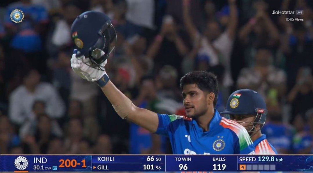 Smitcricket's tweet photo. 96 BALL CENTURY BY SHUBMAN GILL.

- The BABY GOAT is dominating with his 10th ODI CENTURY. #indvswi #gill https://t.co/fQx4cLqbAr