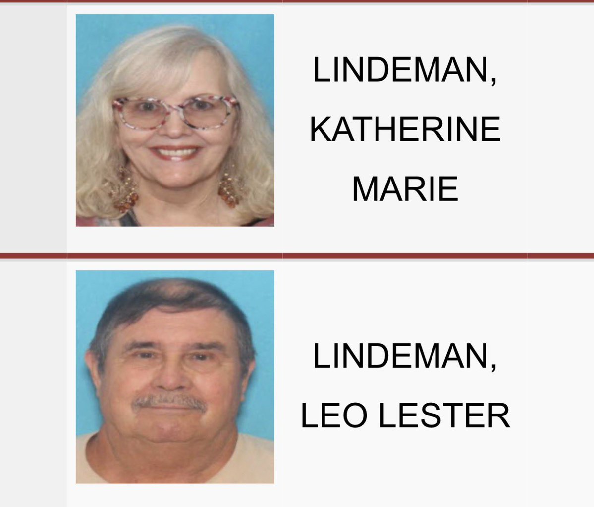Arkypatriot's tweet photo. PLEASE SHARE, especially if you’re in Missouri, Arkansas, Oklahoma or Kansas.

Katherine Marie Lindeman, 74, and her husband Leo Lester Lindeman, 73, are missing from Pineville, Missouri. They were last known to have contact with anyone on September 15. Both are currently listed as missing by the Missouri State Highway Patrol, and the McDonald County Sheriff’s Office is investigating.

What makes this especially concerning is that information being shared by people close to the couple says both of their vehicles were left at home and their small white dog is missing with them. I found the photos of Katherine and Leo through the Missouri State Highway Patrol, and a friend of the couple shared a much better photo of their dog than the puppy photo that has been circulating.

Katherine is 5’2”, about 150 pounds, with white hair and hazel eyes. Leo is 5’7”, about 145 pounds, with brown eyes.

If you have seen either of them, their dog, or know anything that might help investigators, please call McDonald County Dispatch at 417-223-4318 or the Missouri State Highway Patrol at 573-526-6178.

They have been missing for nearly two weeks. 

There is some talk of them being estranged from their adult daughter, who could be a risk to them, but no proof of that 

Somebody may have seen something that didn’t seem important at the time. Please get these pictures out there.