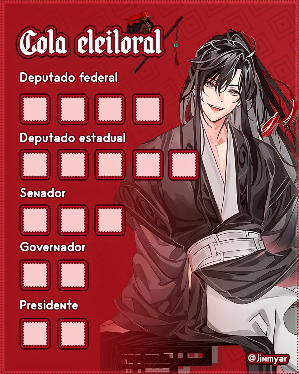 Jinmyar's tweet photo. ⏔⏔⏔ ꒰ ᧔ෆ᧓ ꒱ ⏔⏔⏔ 
COLINHA ELEITORAL DOS WANGXIAN 
⏔⏔⏔ ꒰ ᧔ෆ᧓ ꒱ ⏔⏔⏔
madeby: @Jinmyar
22 só se for o lan zhan no cuzinho do ying'er! https://t.co/9JCJwLE9nw