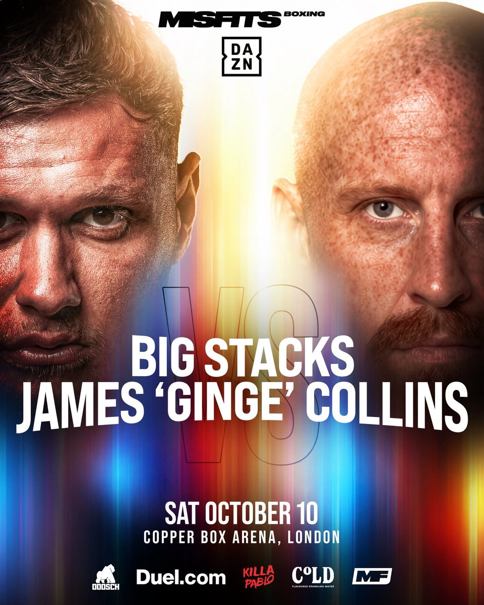 WestHam_Central's tweet photo. James 'Ginger Pele' Collins will be fighting 'Big Stacks' on @MisfitsBoxing on October 10th at The Copperbox arena - live on @DAZNBoxing. https://t.co/MbwsJehKvu