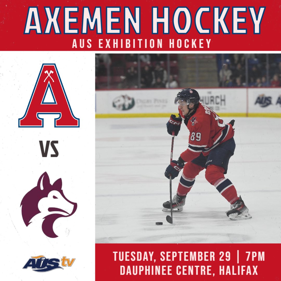 axemenhockey's tweet photo. In Halifax on Tuesday night? Book it!
The Acadia Axemen hit the road to Halifax to face the SMU Huskies on Tuesday at 7pm at the Dauphinee Centre. Come on out and cheer on your Axemen in their final pre-season tuneup!
#GoAcadiaGo π
°οΈπͺ https://t.co/A0KaXJoKXL