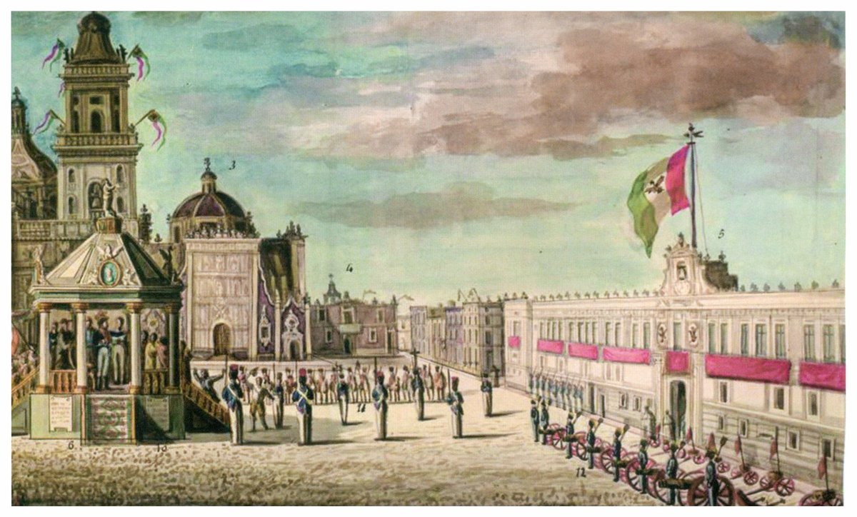LizbethCaro07's tweet photo. Un día como hoy 27 de septiembre pero del año 1821, Este día, el mismo en que Iturbide cumplía treinta y ocho años y dieciséis mil hombres del ejército libertador. Iturbide, desde el balcón principal del palacio, dirige una arenga al pueblo mexicano. Su mensaje termina con estas palabras: "Ya sabéis el modo de ser libres. A vosotros os toca el de ser felices".
La ciudad de México es tomada pacíficamente por el Ejército Trigarante, La agonía del virreinato terminó sin gloria “trescientos años, un mes y seis días después de que Cortés plantara el pendón de Castilla y León sobre las ruinas humeantes del teocali de Tenochtitlan”. El Ejército Trigarante, dirigido por Iturbide y O'Donojú, instaló su cuartel general en la villa de Tacubaya, desde donde negoció la rendición de la Ciudad con Novella. Dirá Julio Zárate: "Hundíase la dominación española al estrépito de estos mezquinos altercados, y caía sin grandeza ese poder afirmado con trescientos años de mando absoluto".
Al día siguiente será instituida la Junta Provisional Gubernativa, compuesta por treinta y ocho personas, de acuerdo al Plan de Iguala y a los Tratados de Córdoba. Se integrará de personajes de diversas tendencias conservadoras: 7 eclesiásticos, 14 exfuncionarios virreinales, 9 nobles mexicanos, 5 militares, 2 comerciantes y 1 hacendado. Será encabezada  por Antonio Pérez Martínez y Robles, Obispo de Puebla de los Ángeles, como presidente y como vocales secretarios Juan José Espinosa de los Monteros y José Rafael Suárez Pereda. La Junta decretará el Acta de Independencia del Imperio Mexicano y nombrará una regencia integrada de la manera siguiente:
Primer Regente y Presidente Agustín de Iturbide
Segundo Regente Juan de O´ Donujú
Tercer Regente Manuel de la Bárcena
Cuarto Regente José Isidro Yáñez
Quinto Regente Manuel Velázquez de León.
El día 27 de octubre siguiente, todos los principales deberán prestar el siguiente juramento en la capital y durante el mes que sigue en todo el país:
“¿Reconocéis la soberanía de este imperio representada por la Junta Provisional Gubernativa? Sí reconozco. ¿Juráis obedecer sus decretos, observar las garantías proclamadas en Iguala por el ejército imperial mexicano con su primer jefe, los tratados celebrados en la villa de Córdoba, y desempeñar fielmente vuestro encargo en servicio de la nación? Sí juro. Si así lo hiciereis, Dios os ayude; y si no, os lo demande.”
El nuevo Imperio Mexicano nace con un territorio de cuatro millones, cuatrocientos mil kilómetros cuadrados y una población estimada en seis millones de habitantes, 98% analfabetas, sumida en la mayor desigualdad de América. De cada cien habitantes 60 eran indios, 22 castas y 18 españoles. Según Abad y Queipo el 68% de la población tenía un ingreso promedio anual de 50 pesos, el 22% hasta 300 pesos y el 10%% vivía con ingresos ilimitados. (Ibarra García Laura. El reclamo de justicia social en la historia de México).
Para Brian Hamnett (Historia de México) “El Plan de Iguala de Iturbide del 24 de febrero de 1821 proporcionó una plataforma para que se alineara tácticamente el amplio consenso de opinión en Nueva España favorable a la obtención de un estado mexicano distintivo dentro de la monarquía hispánica. El Ejército de las Tres Garantías de Iturbide (Independencia, Unión y Religión) entró en la ciudad de México el 27 de septiembre de 1821. El nuevo régimen pretendía conservar lo más posible del antiguo. En esencia, representaba un intento de recrear el poder central desde dentro de la elite de la capital, en alianza con una parte sustancial del ejército realista. El objeto era detener la rápida transferencia de poder a las regiones y las capas más bajas de la sociedad desde el restablecimiento de la Constitución de 1812. Puesto que el impulso de este movimiento provino de la elite, la finalidad autonomista (la realidad que había tras los objetivos aparentemente contradictorios de Independencia y Unión) claramente se derivaba de 1808. Se concibió una forma limitada de constitucionalismo, que podía garantizar la perpetuación de la elite en el poder en el ámbito nacional”.
Pocos meses después, Iturbide se hará proclamar emperador al ser declarados nulos por las Cortes españolas los Tratados de Córdoba, los cuales  preveían un gobierno monárquico constitucional moderado que asumiría Fernando VII, o alguno de los infantes españoles o un Borbón y que si ninguno aceptara, las Cortes mexicanas designarían un emperador.
Carlos Antonio Aguirre Rojas citando al sociólogo norteamericano Immanuel Wallerstein, señaló que “el problema es que lo que hubo a principios del Siglo XIX en México y un poco en toda América Latina, no fue una verdadera independencia [...]. No debemos llamarlo “independencia” ni “movimientos de independencia, sino que hubo una "descolonización". Se logró la independencia política formal, pues se rompió la dependencia respecto de España, pero se mantuvo la dependencia económica respecto de las potencias europeas y luego de Estados Unidos, la dependencia social, la dependencia geopolítica. [...] En el fondo somos un país muy dependiente en lo económico, en lo social, en lo político, en lo geopolítico. [...] Descolonizados más que independientes. Dependientes porque las estructuras económicas no se modifican tan fácilmente.”