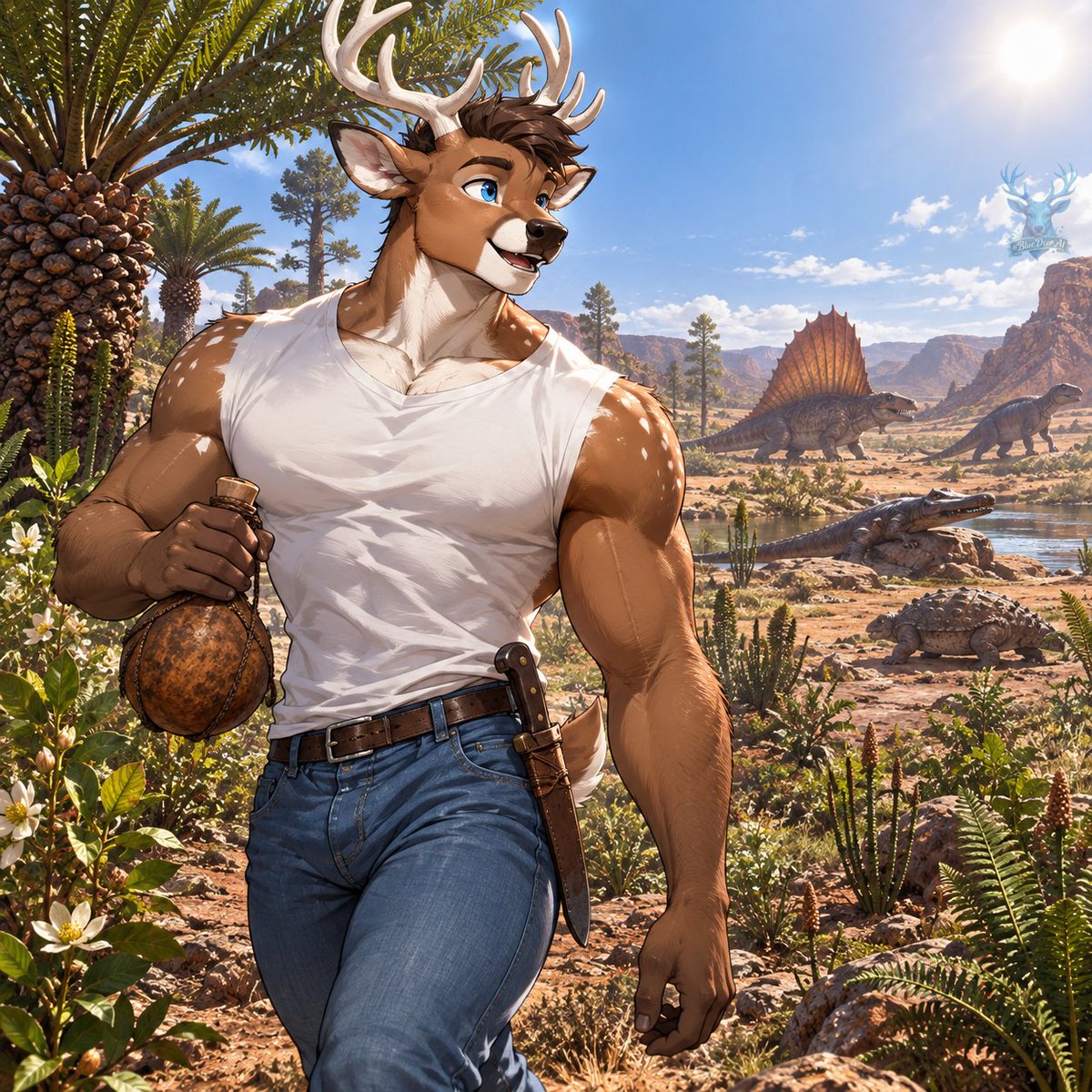 BlueDeer_AI's tweet photo. This time, Brian chose the Late Permian period (approximately 259 to 252 million years ago) as his destination. There he encountered Dimetrodons, Lystrosaurus, and Doliosauriscus; the climate was quite hot and dryโ๏ธ
#MainOC #OCDeer #OCBrian #AIArt https://t.co/aqgMAAs7b6