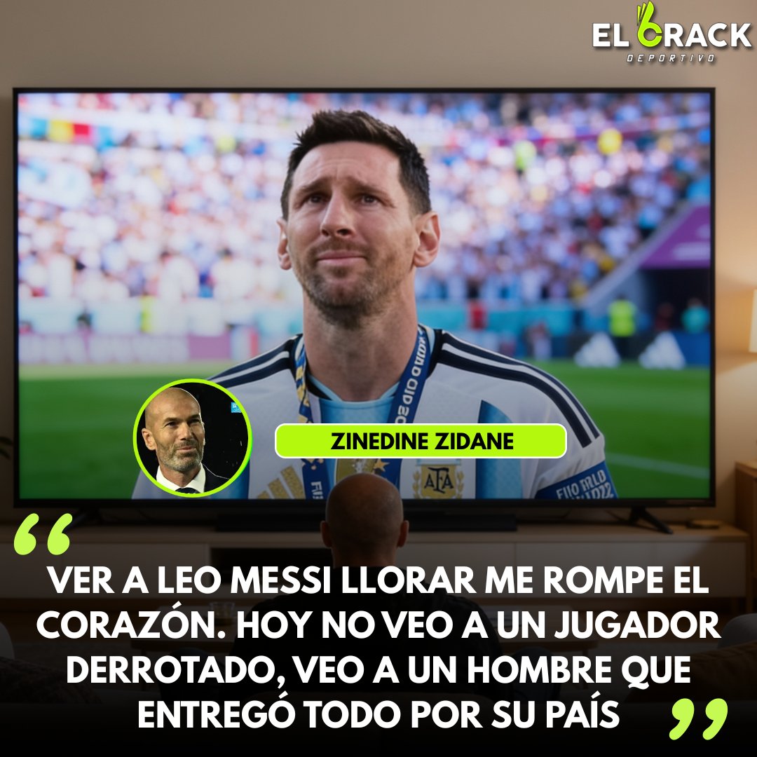 CrackDeportivo_'s tweet photo. 🇫🇷🐐❤️ ¡ZIDANE LE DEJÓ UN MENSAJE EMOTIVO A MESSI!

Zinedine Zidane se refirió a las lágrimas de Lionel Messi y destacó lo que representa el capitán argentino más allá del resultado. El francés puso el foco en todo lo que Leo entregó por su país. 

“Ver a Leo Messi llorar me rompe el corazón. Hoy no veo a un jugador derrotado, veo a un hombre que entregó todo por su país”, expresó Zidane